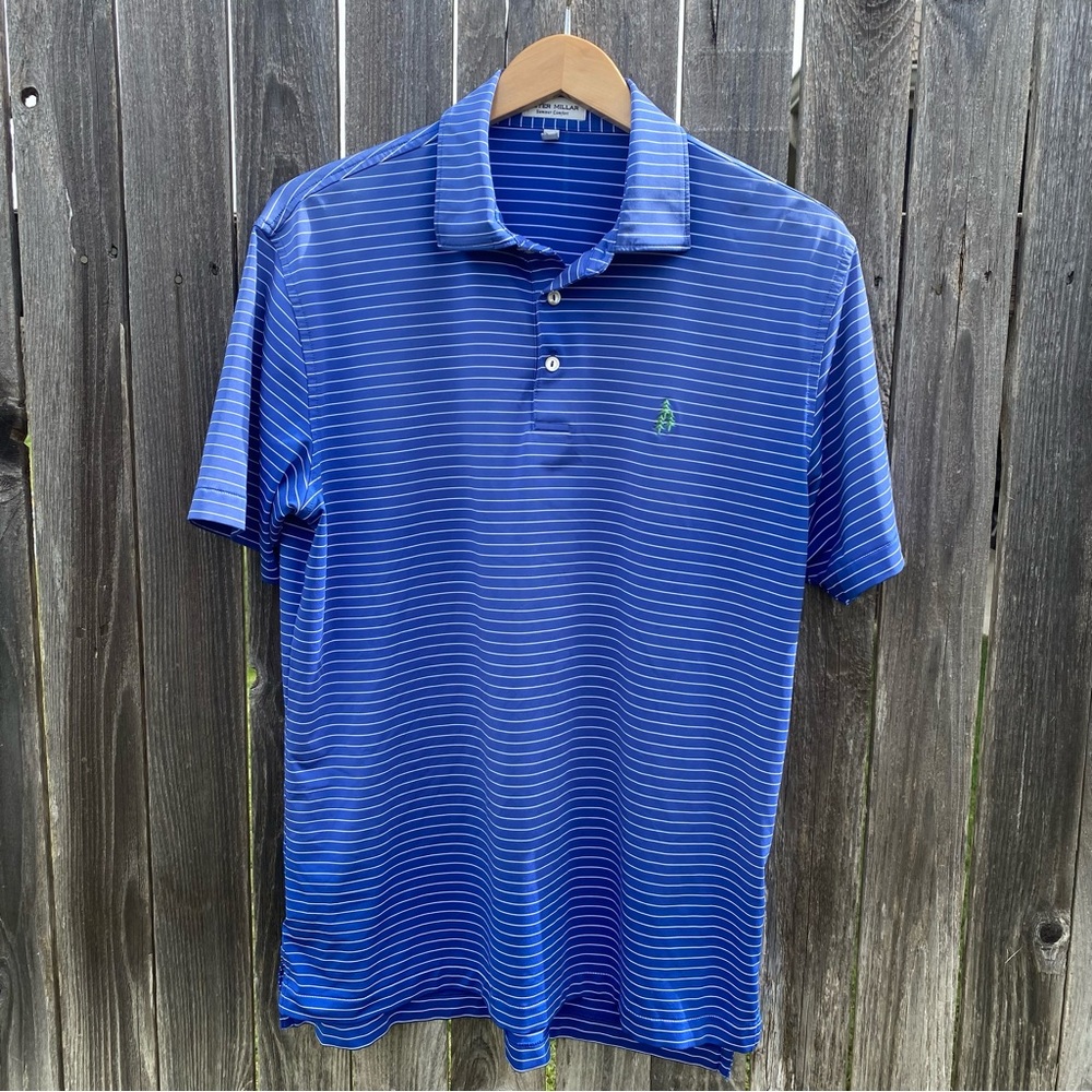Peter Millar Drum Performance Jersey Polo Sapphire Golf Shirt Size Medium